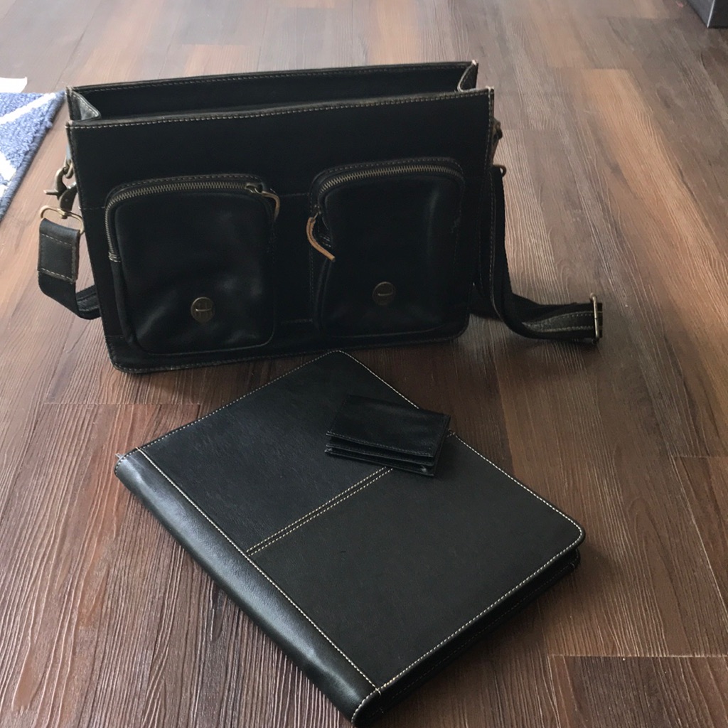 Landon Double Buckle Leather Briefcase